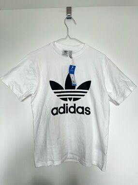 adidas White Tee with Black Trefoil Graphic